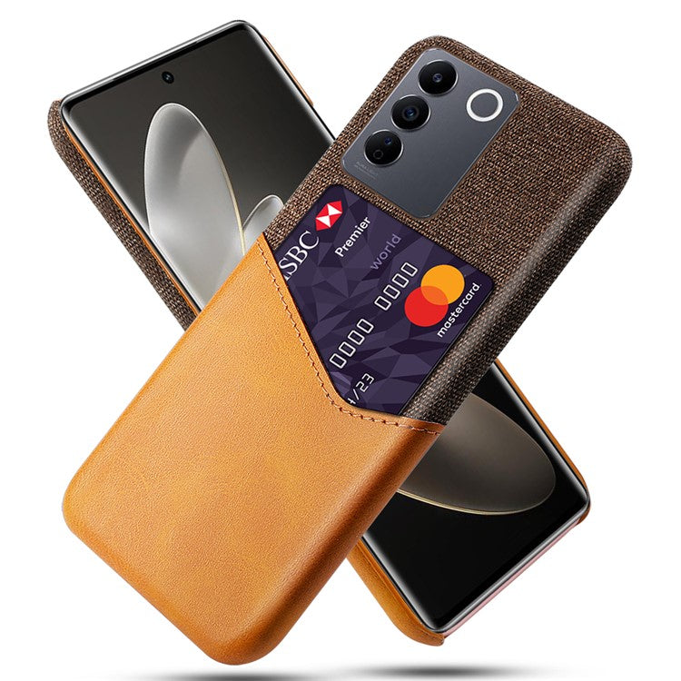 For vivo S16e 5G Cloth Texture Phone Case PU Leather+PC Protective Back Shell with Card Slot - Orange