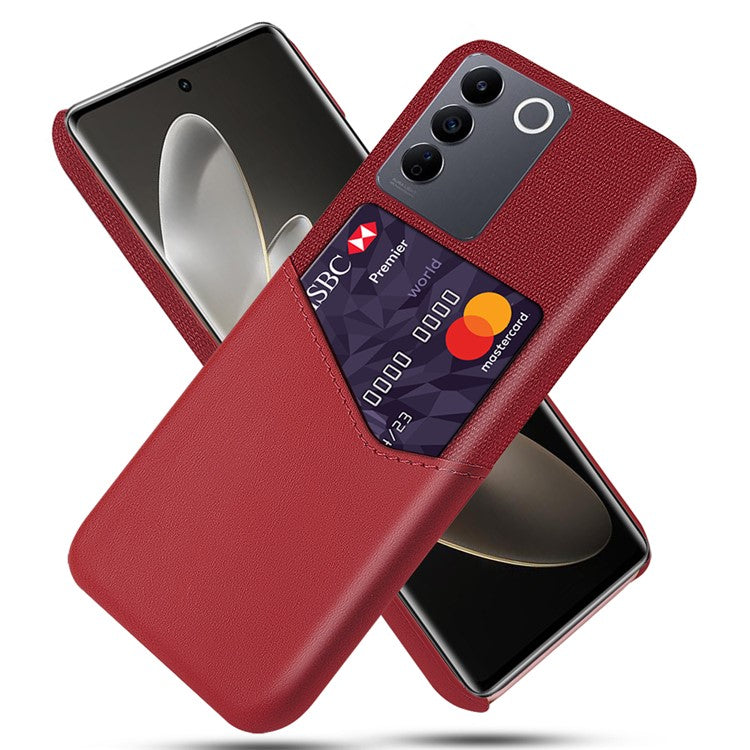 For vivo S16e 5G Cloth Texture Phone Case PU Leather+PC Protective Back Shell with Card Slot - Red