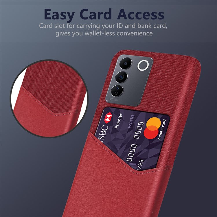 For vivo S16e 5G Cloth Texture Phone Case PU Leather+PC Protective Back Shell with Card Slot - Red