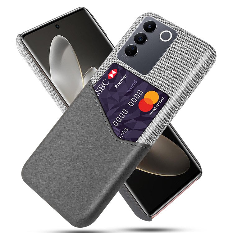 For vivo S16e 5G Cloth Texture Phone Case PU Leather+PC Protective Back Shell with Card Slot - Grey