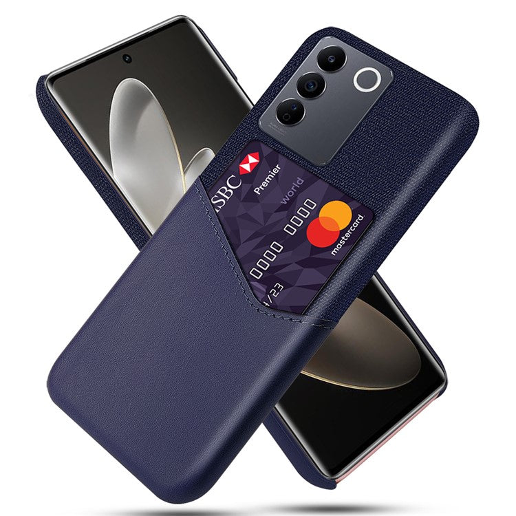 For vivo S16e 5G Cloth Texture Phone Case PU Leather+PC Protective Back Shell with Card Slot - Blue