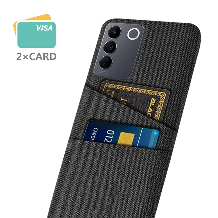 For vivo S16e 5G Dual Card Slots Phone Cover Cloth Texture Hard PC Phone Case - Black