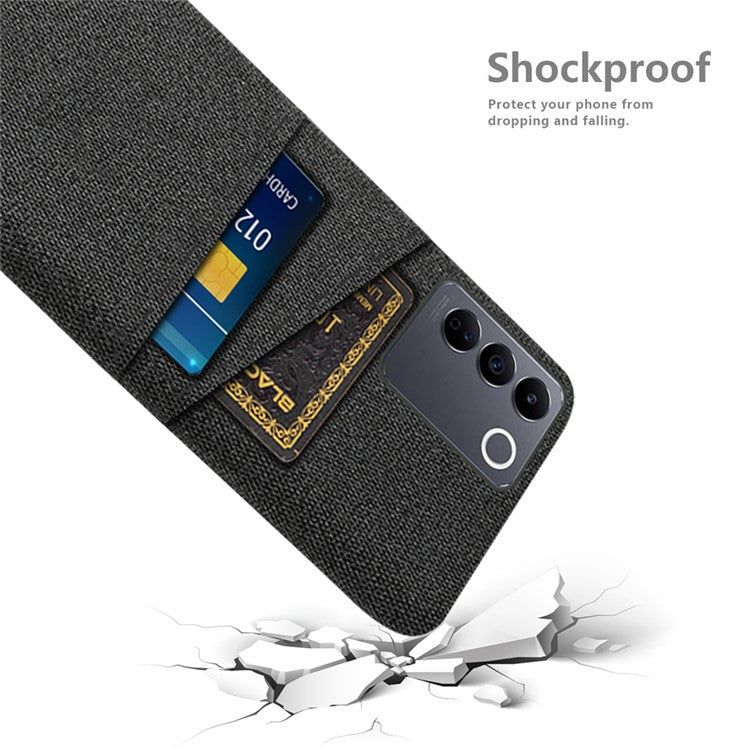 For vivo S16e 5G Dual Card Slots Phone Cover Cloth Texture Hard PC Phone Case - Black