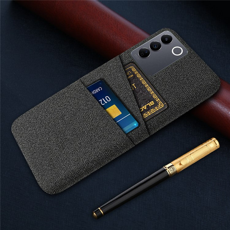 For vivo S16e 5G Dual Card Slots Phone Cover Cloth Texture Hard PC Phone Case - Black