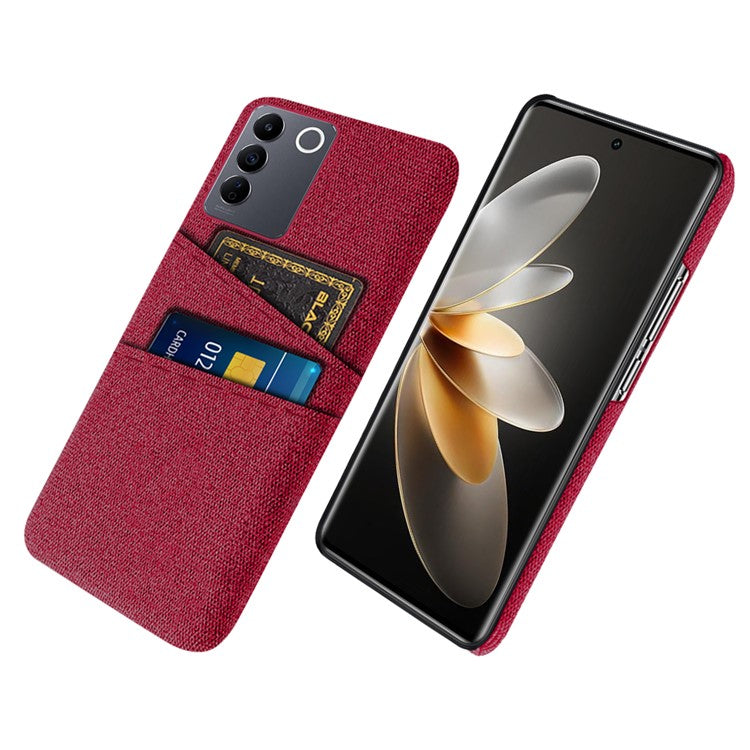 For vivo S16e 5G Dual Card Slots Phone Cover Cloth Texture Hard PC Phone Case - Red