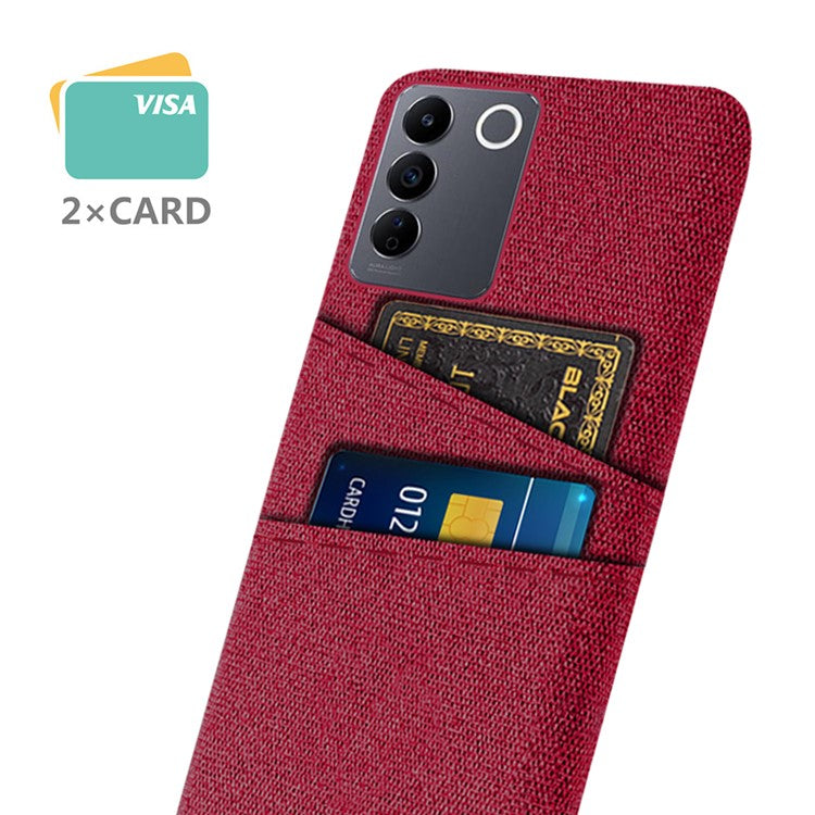 For vivo S16e 5G Dual Card Slots Phone Cover Cloth Texture Hard PC Phone Case - Red