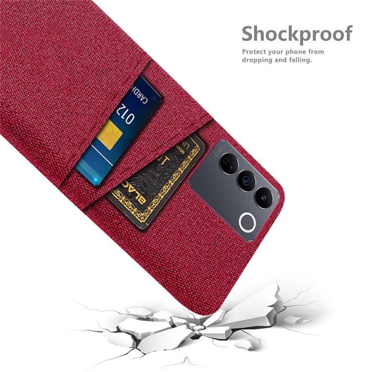 For vivo S16e 5G Dual Card Slots Phone Cover Cloth Texture Hard PC Phone Case - Red