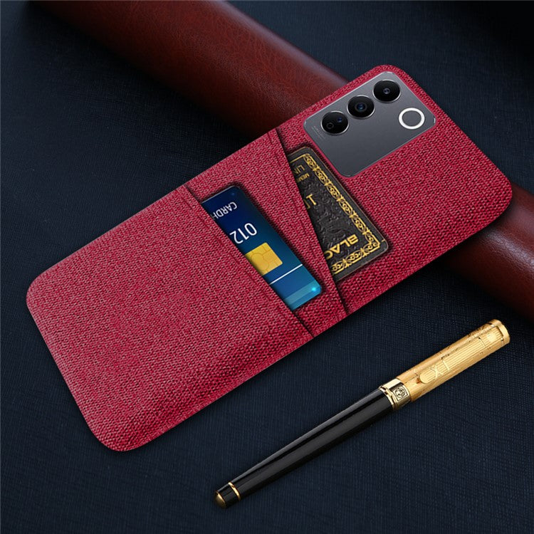 For vivo S16e 5G Dual Card Slots Phone Cover Cloth Texture Hard PC Phone Case - Red