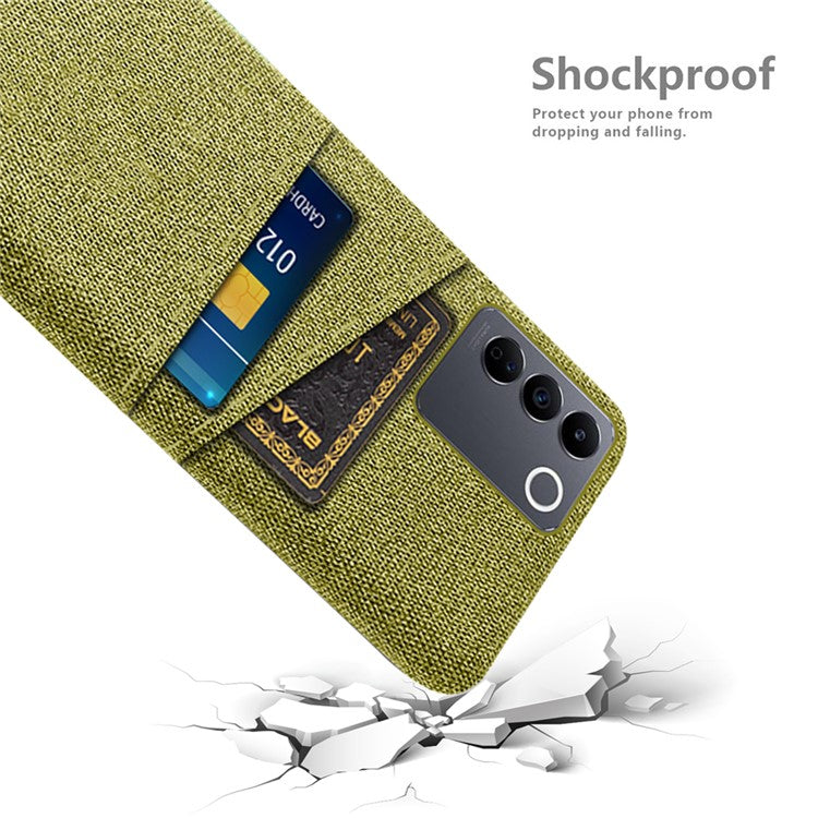 For vivo S16e 5G Dual Card Slots Phone Cover Cloth Texture Hard PC Phone Case - Yellow