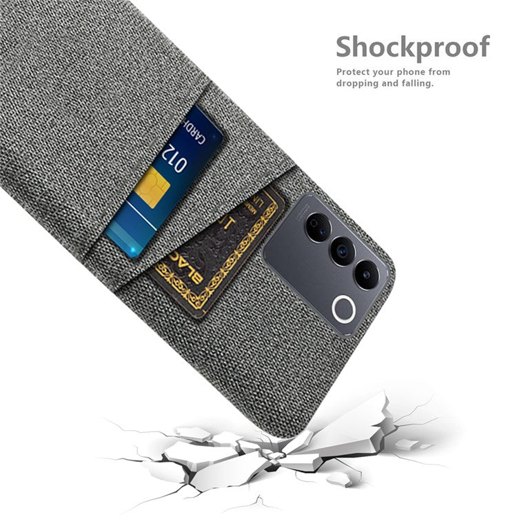 For vivo S16e 5G Dual Card Slots Phone Cover Cloth Texture Hard PC Phone Case - Grey