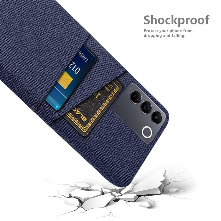 For vivo S16e 5G Dual Card Slots Phone Cover Cloth Texture Hard PC Phone Case - Blue