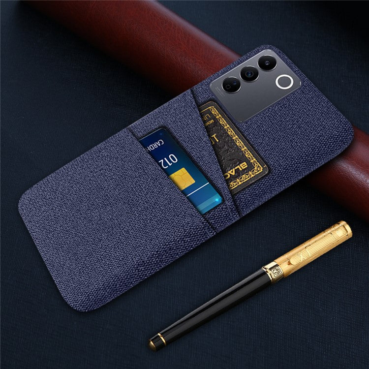 For vivo S16e 5G Dual Card Slots Phone Cover Cloth Texture Hard PC Phone Case - Blue