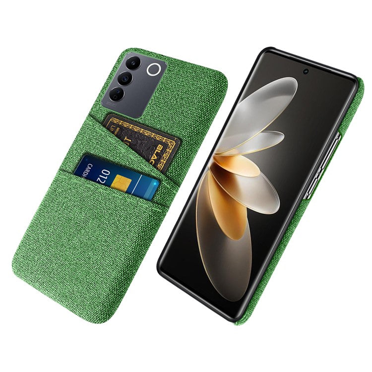 For vivo S16e 5G Dual Card Slots Phone Cover Cloth Texture Hard PC Phone Case - Green