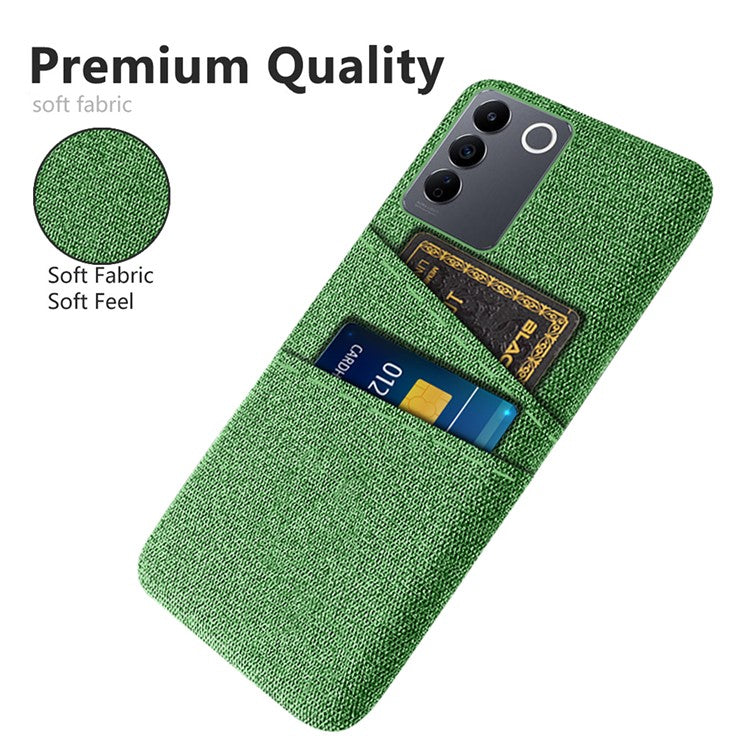 For vivo S16e 5G Dual Card Slots Phone Cover Cloth Texture Hard PC Phone Case - Green