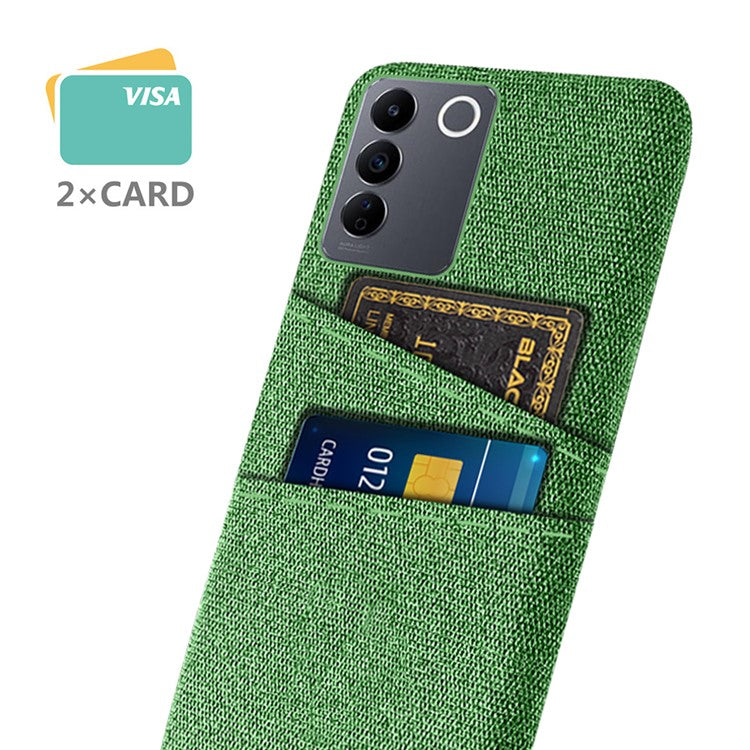 For vivo S16e 5G Dual Card Slots Phone Cover Cloth Texture Hard PC Phone Case - Green