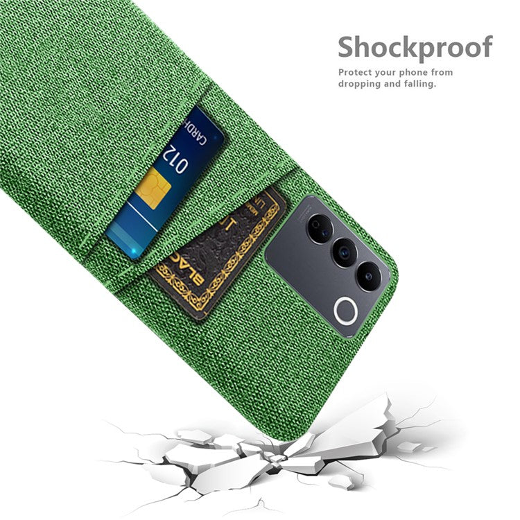 For vivo S16e 5G Dual Card Slots Phone Cover Cloth Texture Hard PC Phone Case - Green