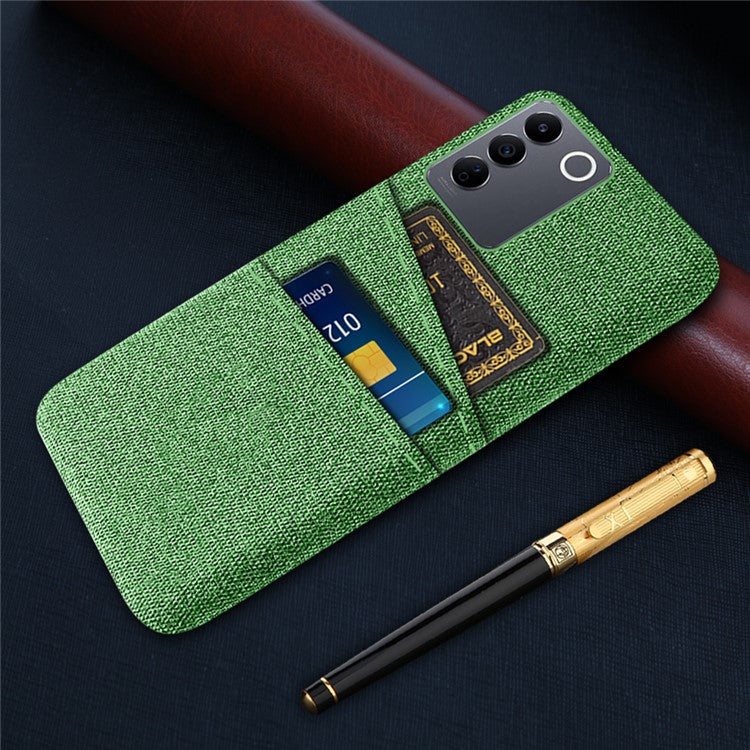 For vivo S16e 5G Dual Card Slots Phone Cover Cloth Texture Hard PC Phone Case - Green