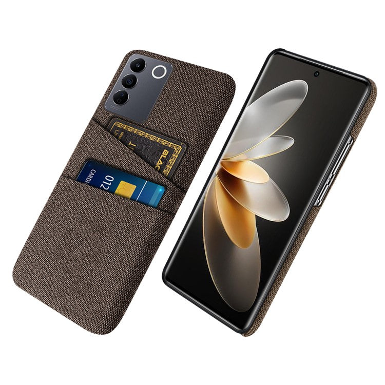 For vivo S16e 5G Dual Card Slots Phone Cover Cloth Texture Hard PC Phone Case - Brown