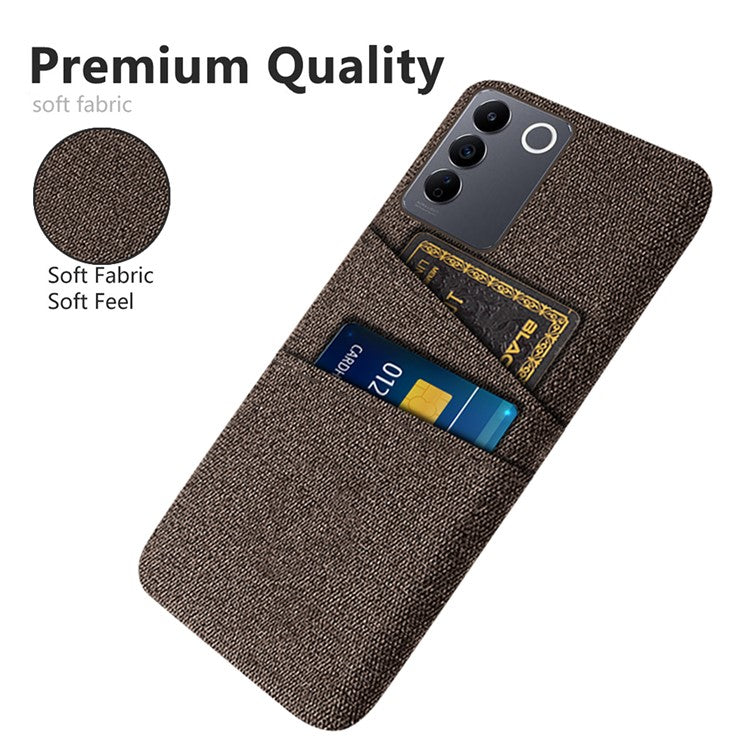 For vivo S16e 5G Dual Card Slots Phone Cover Cloth Texture Hard PC Phone Case - Brown