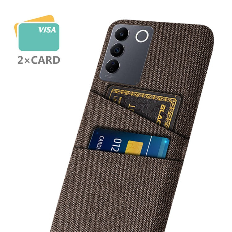 For vivo S16e 5G Dual Card Slots Phone Cover Cloth Texture Hard PC Phone Case - Brown