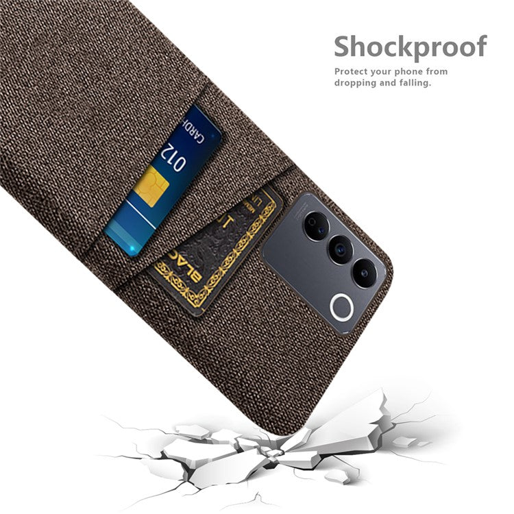 For vivo S16e 5G Dual Card Slots Phone Cover Cloth Texture Hard PC Phone Case - Brown