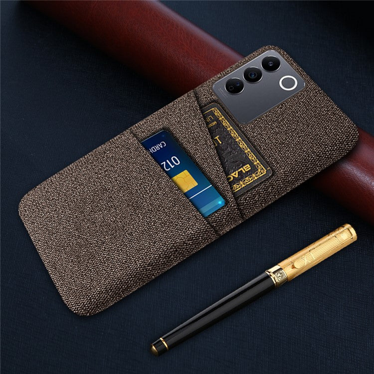 For vivo S16e 5G Dual Card Slots Phone Cover Cloth Texture Hard PC Phone Case - Brown