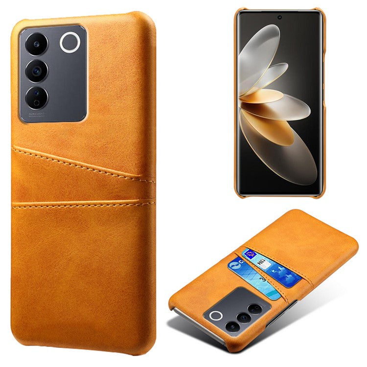 Leather Coated PC Phone Cover for vivo S16e 5G , Dual Card Slots Protective Phone Case - Orange