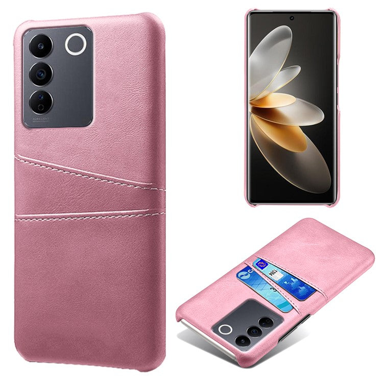 Leather Coated PC Phone Cover for vivo S16e 5G , Dual Card Slots Protective Phone Case - Rose Gold