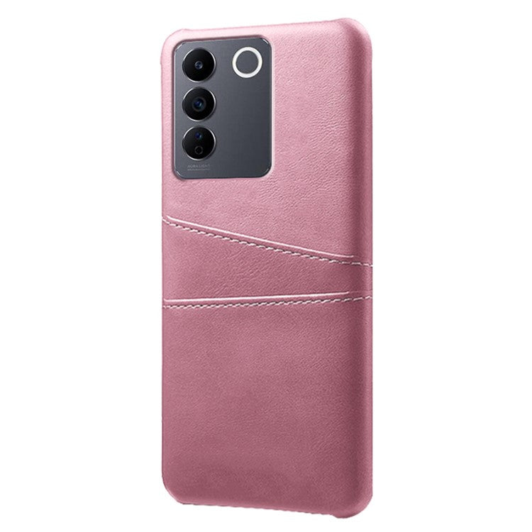 Leather Coated PC Phone Cover for vivo S16e 5G , Dual Card Slots Protective Phone Case - Rose Gold