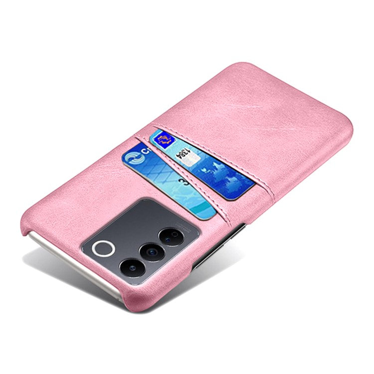 Leather Coated PC Phone Cover for vivo S16e 5G , Dual Card Slots Protective Phone Case - Rose Gold