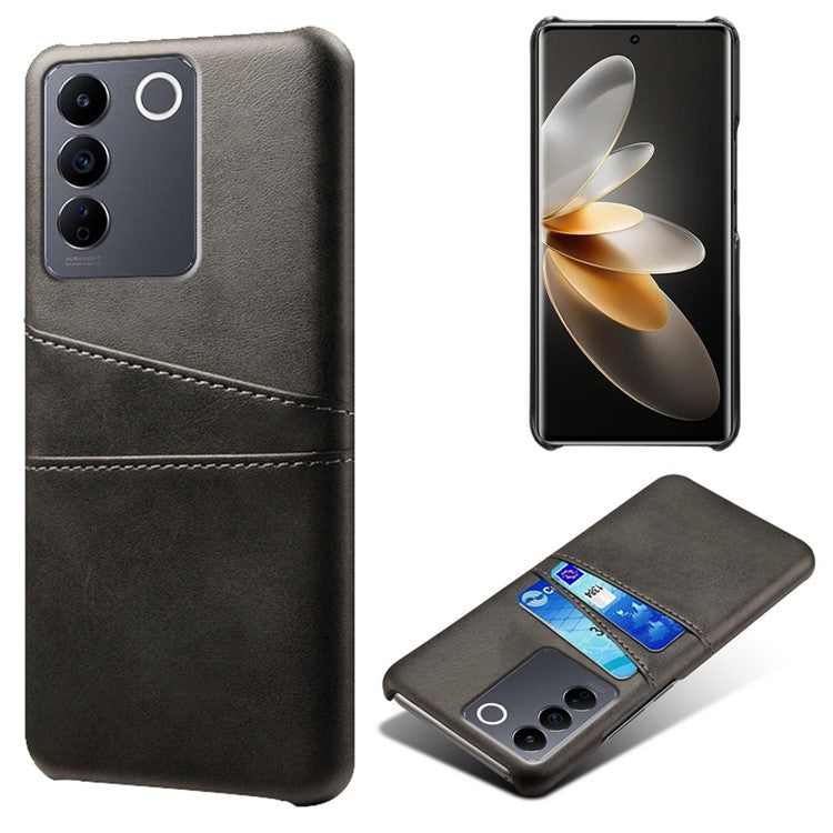 Leather Coated PC Phone Cover for vivo S16e 5G , Dual Card Slots Protective Phone Case - Black