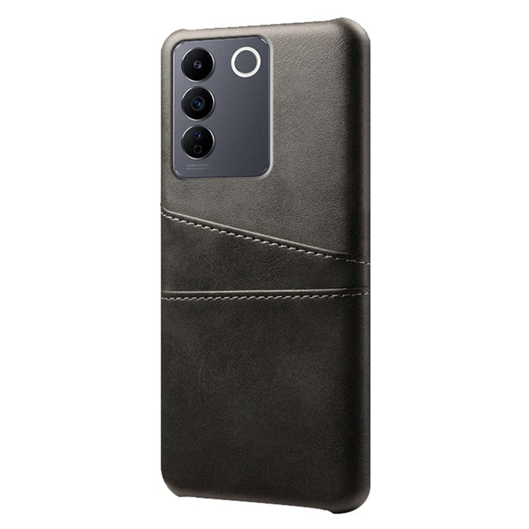 Leather Coated PC Phone Cover for vivo S16e 5G , Dual Card Slots Protective Phone Case - Black