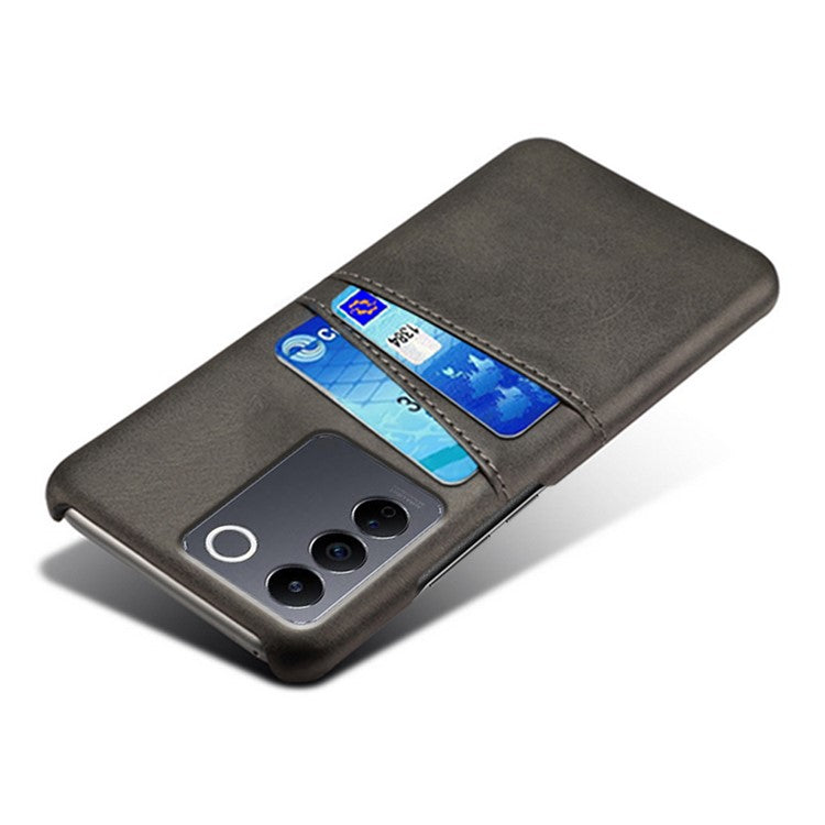 Leather Coated PC Phone Cover for vivo S16e 5G , Dual Card Slots Protective Phone Case - Black