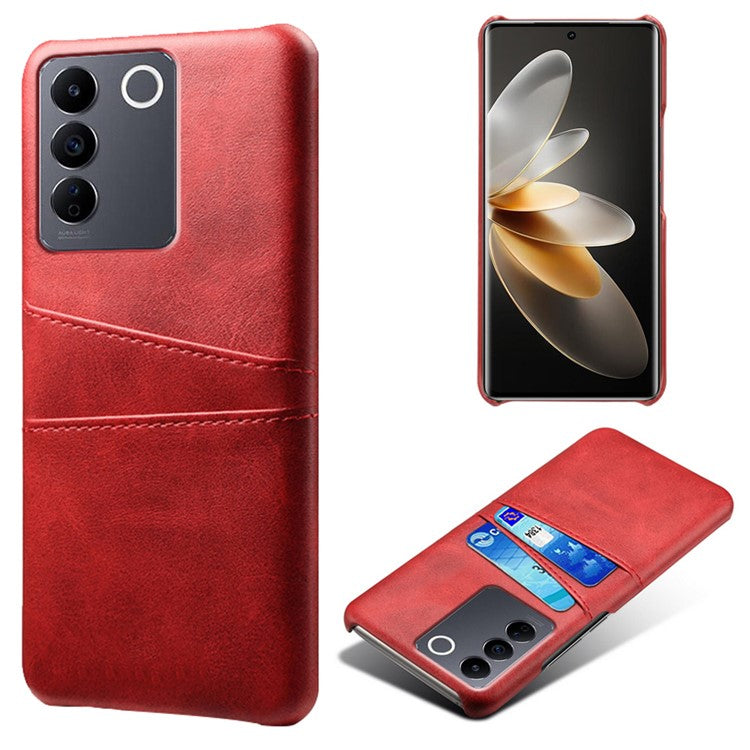 Leather Coated PC Phone Cover for vivo S16e 5G , Dual Card Slots Protective Phone Case - Red