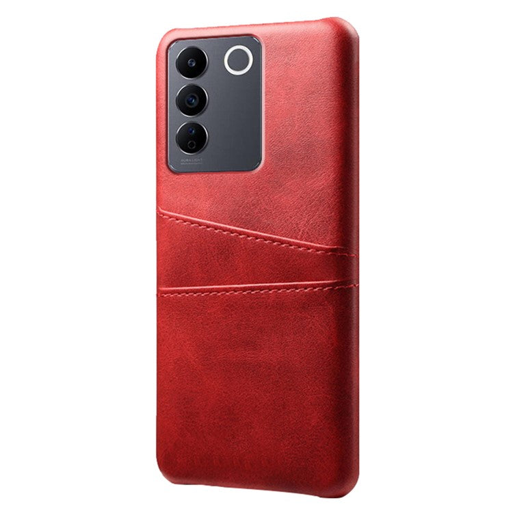 Leather Coated PC Phone Cover for vivo S16e 5G , Dual Card Slots Protective Phone Case - Red