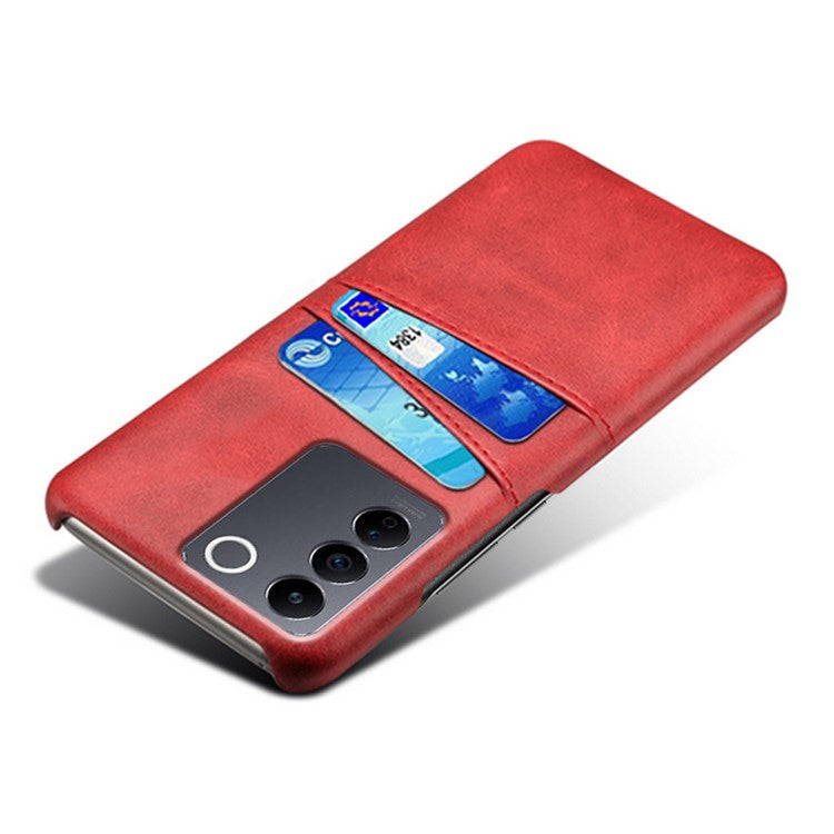 Leather Coated PC Phone Cover for vivo S16e 5G , Dual Card Slots Protective Phone Case - Red