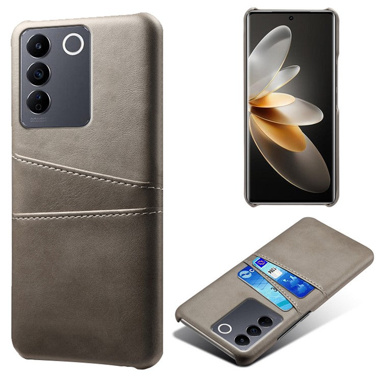 Leather Coated PC Phone Cover for vivo S16e 5G , Dual Card Slots Protective Phone Case - Grey