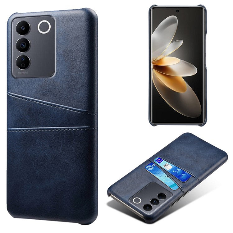 Leather Coated PC Phone Cover for vivo S16e 5G , Dual Card Slots Protective Phone Case - Blue