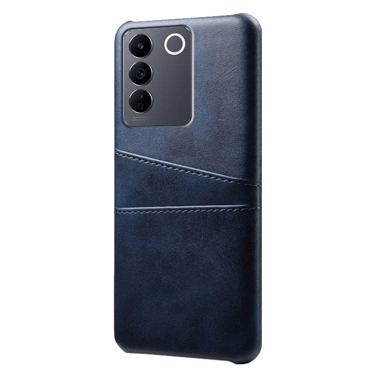 Leather Coated PC Phone Cover for vivo S16e 5G , Dual Card Slots Protective Phone Case - Blue