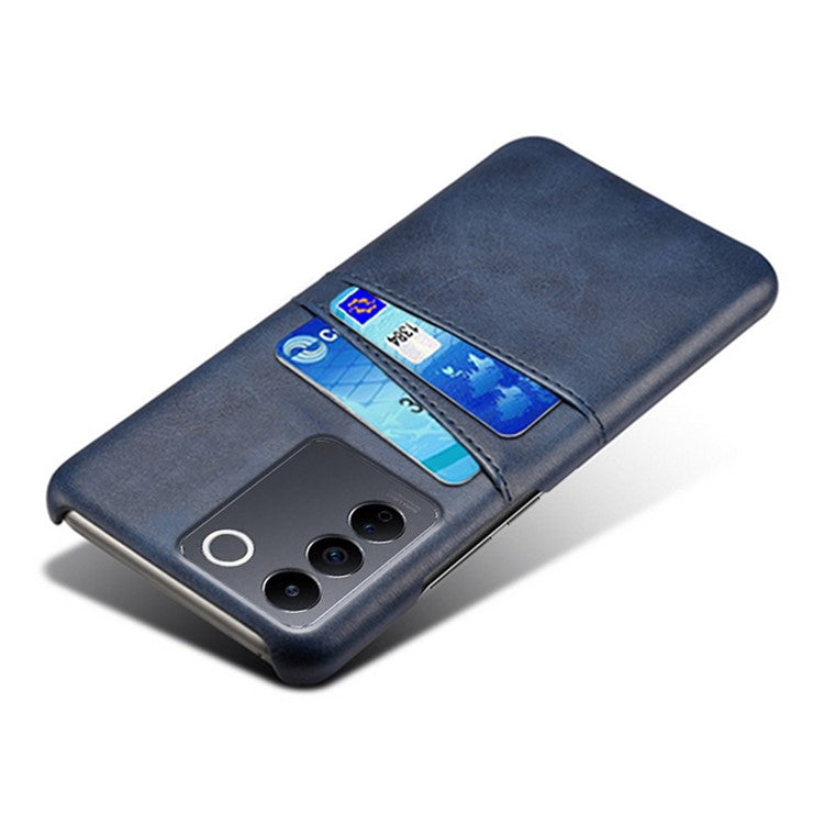 Leather Coated PC Phone Cover for vivo S16e 5G , Dual Card Slots Protective Phone Case - Blue