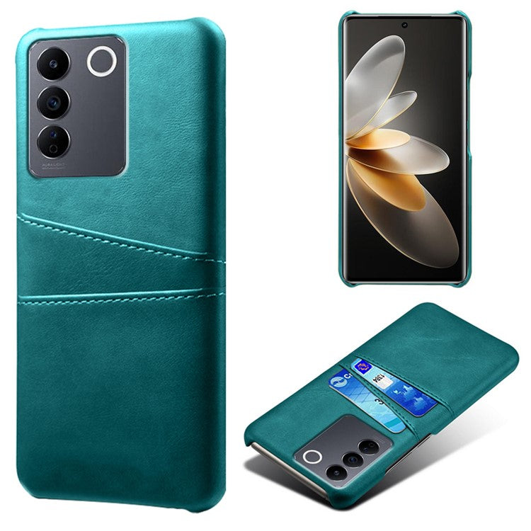 Leather Coated PC Phone Cover for vivo S16e 5G , Dual Card Slots Protective Phone Case - Green