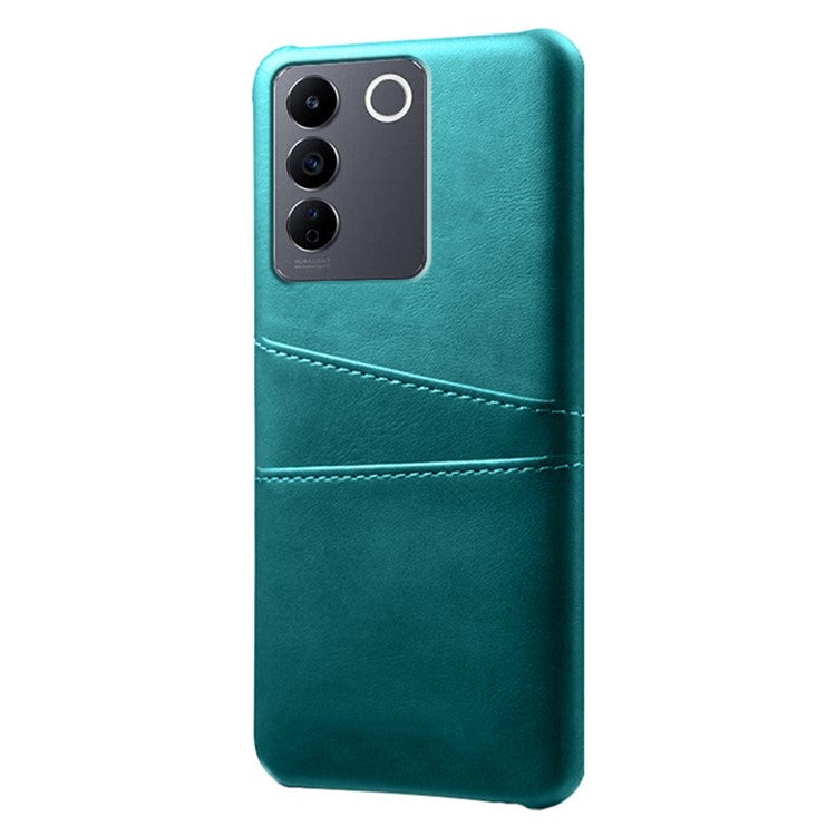 Leather Coated PC Phone Cover for vivo S16e 5G , Dual Card Slots Protective Phone Case - Green