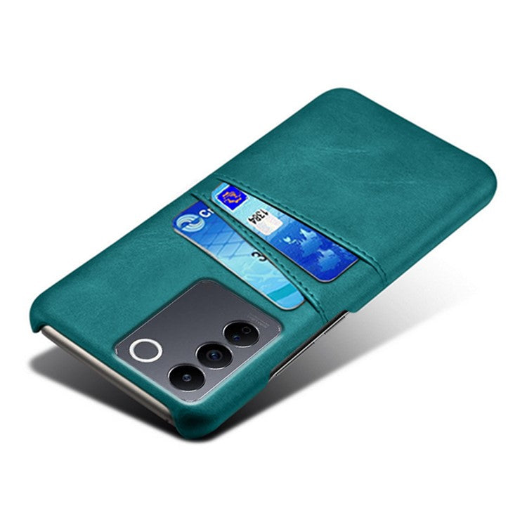 Leather Coated PC Phone Cover for vivo S16e 5G , Dual Card Slots Protective Phone Case - Green