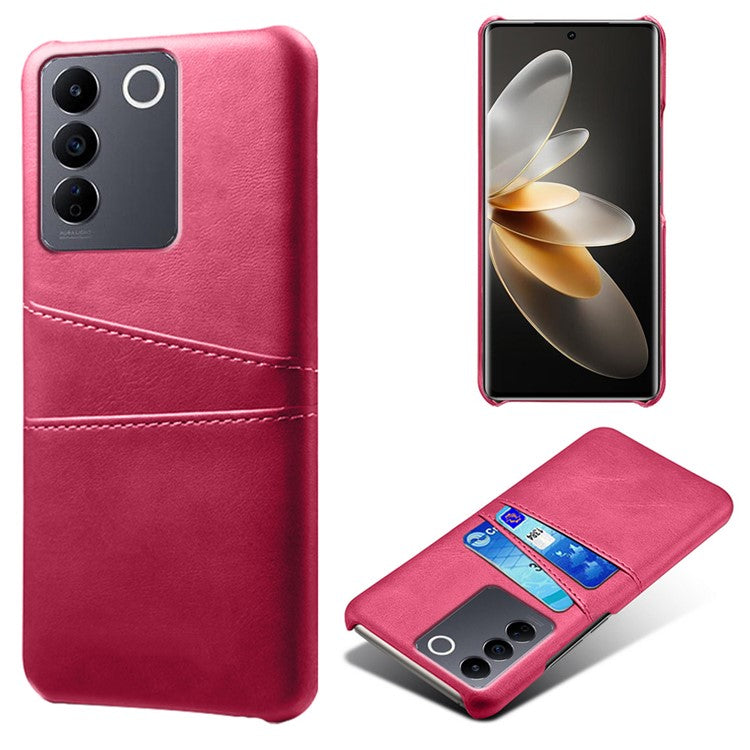 Leather Coated PC Phone Cover for vivo S16e 5G , Dual Card Slots Protective Phone Case - Rose