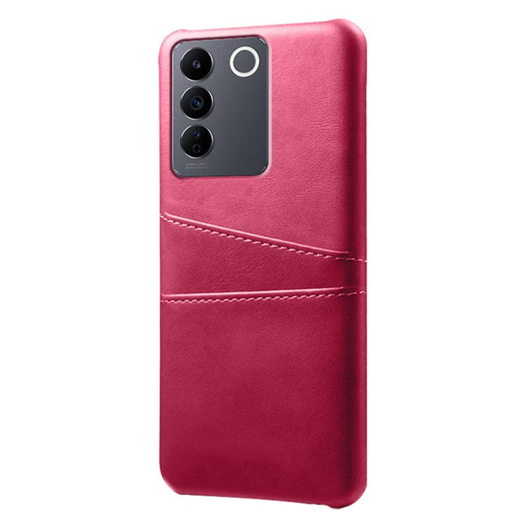 Leather Coated PC Phone Cover for vivo S16e 5G , Dual Card Slots Protective Phone Case - Rose