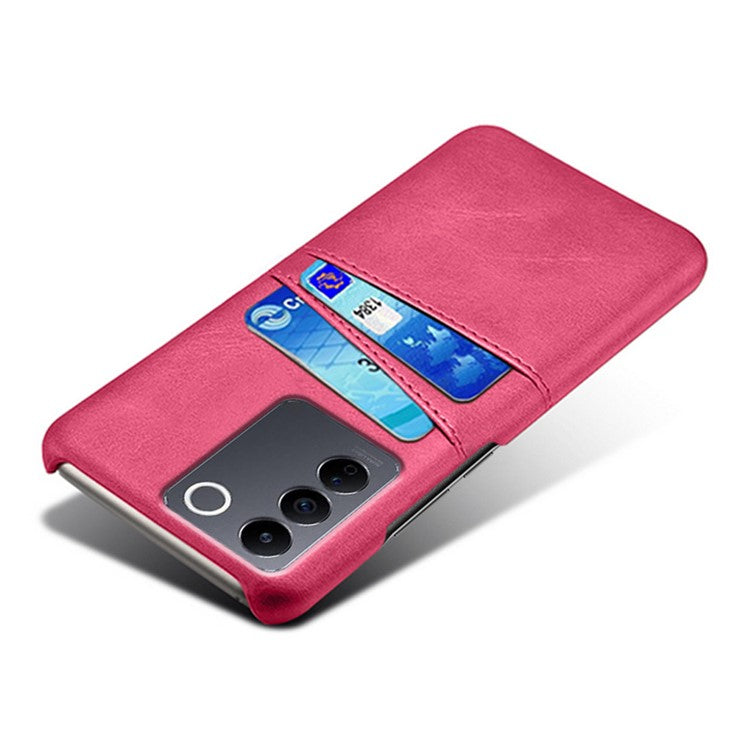 Leather Coated PC Phone Cover for vivo S16e 5G , Dual Card Slots Protective Phone Case - Rose