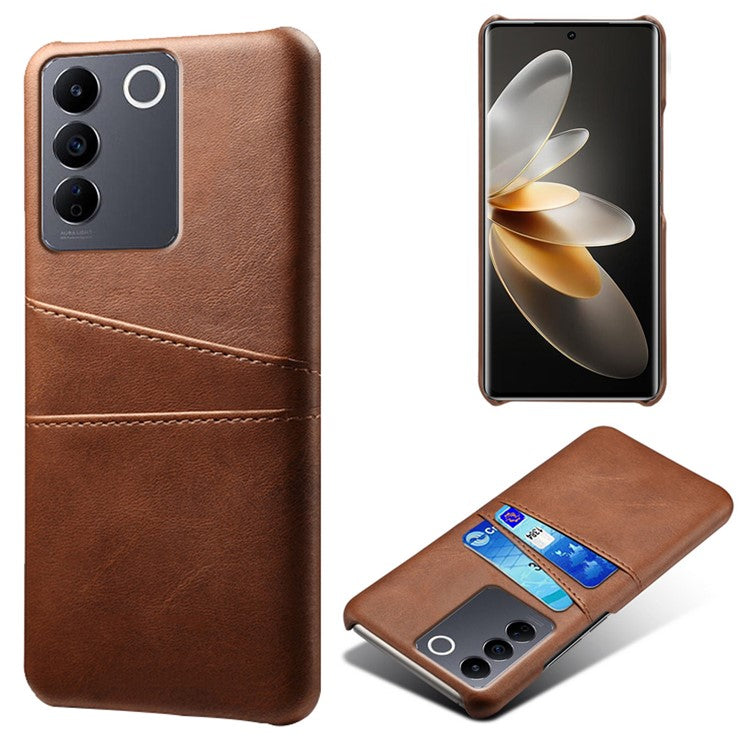 Leather Coated PC Phone Cover for vivo S16e 5G , Dual Card Slots Protective Phone Case - Brown