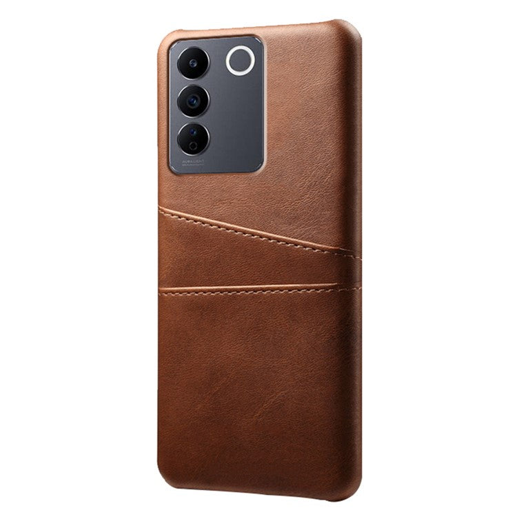 Leather Coated PC Phone Cover for vivo S16e 5G , Dual Card Slots Protective Phone Case - Brown