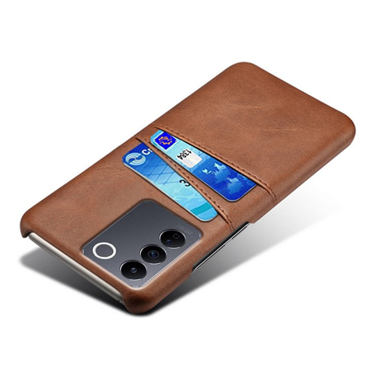 Leather Coated PC Phone Cover for vivo S16e 5G , Dual Card Slots Protective Phone Case - Brown