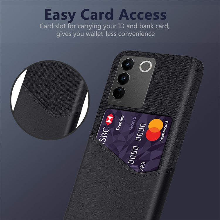 For vivo S16 / S16 Pro Cloth Texture Anti-Scratch Phone Case PU Leather + PC Card Holder Cellphone Cover - Black